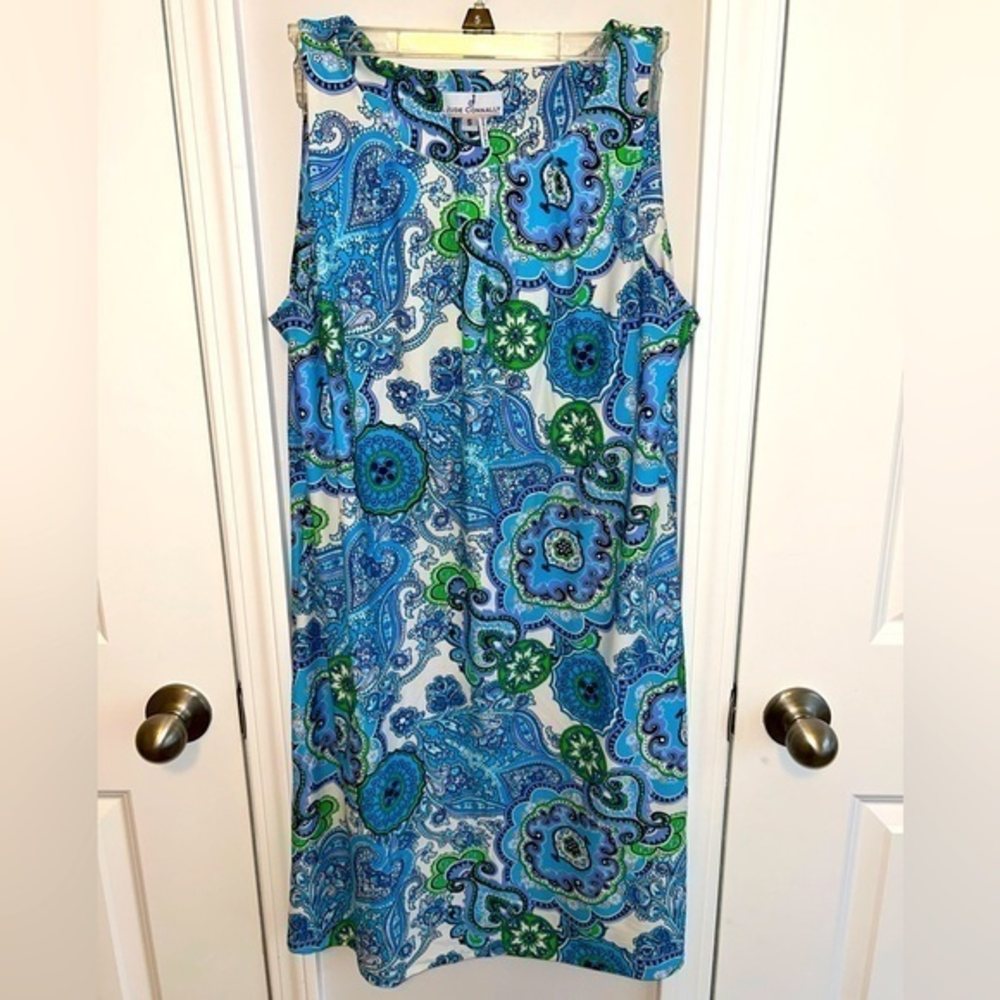 Jude Connally sleeveless shift dress - blue floral medallion - sz Small